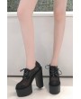 Black Mesh Lace Up Round Toe Platform Chunky High Heels