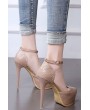 Khaki Pu Platform Ankle Strap Stiletto High Heels