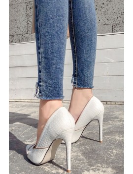White Faux Leather Contrast Pointed Toe Stiletto High Heel Pumps