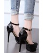 Black Pu Platform Ankle Strap Stiletto High Heels