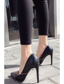 Black Faux Leather Contrast Pointed Toe Stiletto High Heel Pumps