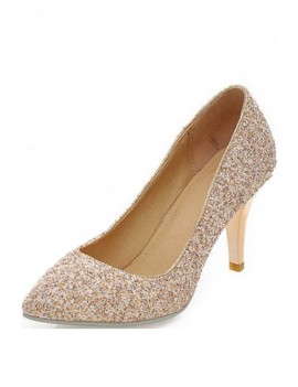 Gold Sequined Pointed Toe Pump Heels