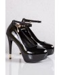 Black Crystal Ankle Strap Platform Stiletto High Heels