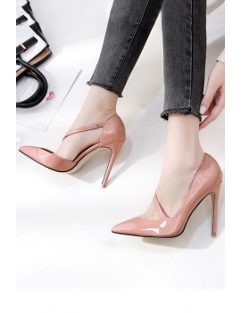 Pink Faux Leather Strap Pointed Toe Stiletto High Heel Pumps