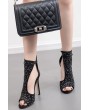 Black Rhinestone Decor Cutout Peep Toe Stiletto High Heels
