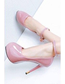 Pink Crystal Ankle Strap Platform Stiletto High Heels