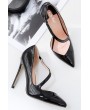 Black Faux Leather Strap Pointed Toe Stiletto High Heel Pumps