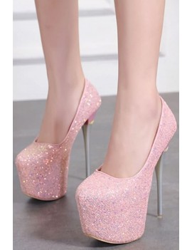 Pink Glitter Platform Stiletto High Heel Party Pumps