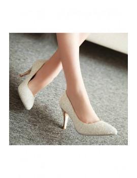 White Sequined Pointed Toe Pump Heels