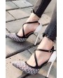Black-white Hollow-out Pointed Toe Ankle Strap Stiletto High Heels