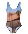 Light Blue Desert Coconut Palm One Piece Swimsuit