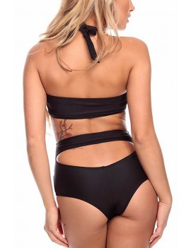 Black Halter Neck Cutout Wrap Monokini Swimsuit