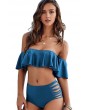 Solid Color Off Shoulder Ruffles Decor Two Piece Swimsuit