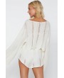 White Hollow Out Round Neck Flare Sleeve Casual Cover Up