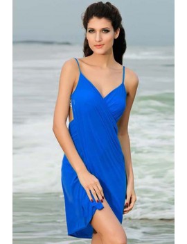 Blue V Neck Stylish Beach Cover-up Swimsuit