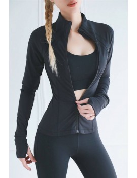 Black Zipper Up Long Sleeve Yoga Sports T Shirt