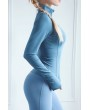 Blue Zipper Up Long Sleeve Yoga Sports T Shirt