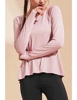 Pink Lace Up Back Long Sleeve Round Neck Workout Sports Tee