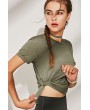 Army-green Slit Fast Dry Workout Sports Crop Tee