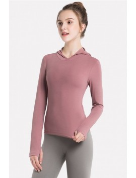 Pink Hooded Long Sleeve Yoga Sports T Shirt