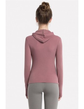 Pink Hooded Long Sleeve Yoga Sports T Shirt