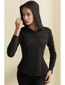 Black Hooded Long Sleeve Workout Sports Tee