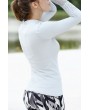 Gray Hollow Out Zipper Thumb Hole Long Sleeve Sports Tee
