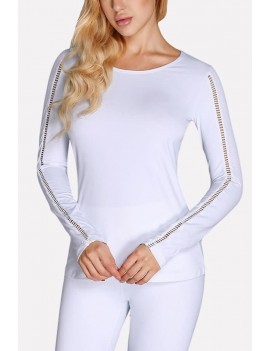 White Hollow Out Long Sleeve Round Neck Yoga Sports Tee Top