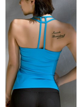 Blue Scoop Neck T Back Fitness Workout Tank Top