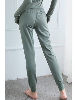 Green Drawstring Pocket High Waist Sports Pants