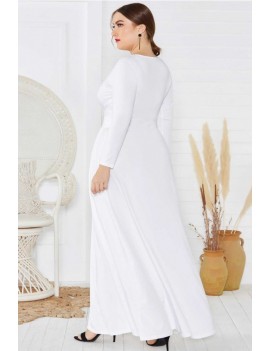 White Long Sleeve Elegant Maxi Plus Size Formal Dress