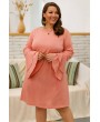Coral Tied Round Neck Layered Sleeve Casual Plus Size Dress