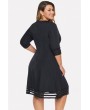 Black Mesh Splicing Round Neck Casual Plus Size Dress