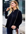 Black Stand Collar Long Sleeve Casual Plus Size Blouse