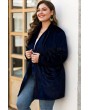 Dark-blue Pocket Long Sleeve Casual Plus Size Cardigan Coat