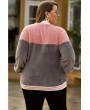 Gray Faux Fur Two Tone Zipper Up Casual Plus Size Sweatshirt