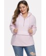 Light-pink Zipper Up Drawstring Pocket Casual Plus Size Hoodie