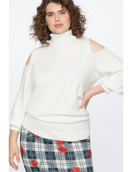 White Bare Shoulder Turtle Neck Long Sleeve Casual Plus Size Pullover Sweater
