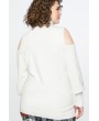 White Bare Shoulder Turtle Neck Long Sleeve Casual Plus Size Pullover Sweater