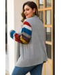 Light-gray Stripe Long Sleeve Casual Plus Size Cardigan Coat