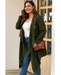 Army-green Tied Long Sleeve Casual Plus Size Cardigan Coat