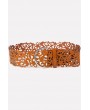 Faux Leather Carved Buckle Hollow Out Wide Belt
