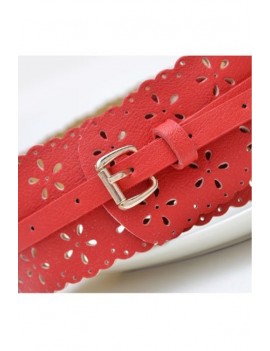 Red Faux Leather Perforated High Waist Belt