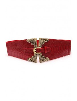 Red Faux Leather Buckle Band Belt
