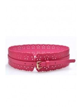 Fuchsia Faux Leather Perforated High Waist Belt