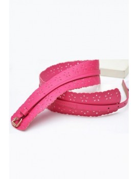 Fuchsia Faux Leather Perforated High Waist Belt