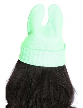 Neon Light Green Fold Over Top Ear Cute Beanie Hat