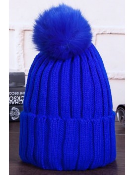 Faux Fur Pom Pom Fold Over Cable Knit Beanie Hat