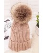 Pom Pom Knitted Fold Over Faux Fur Beanie Hat