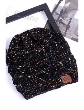Colored-spots Cable Knit Beanie Hat